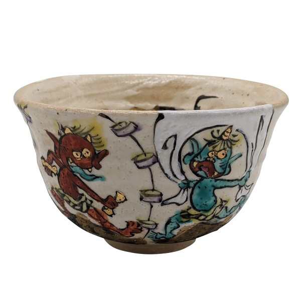 美濃焼 和田一人 抹茶碗 湯呑み 約13cm 風神雷神 日本製 105-0013 - 茶道具