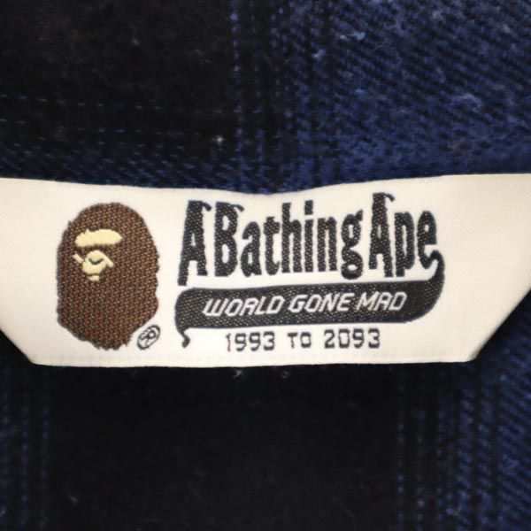 アベイシングエイプ チェック 長袖 ボタンダウンシャツ XXS ブルー A BATHING APE 日本製 メンズ   【230910】