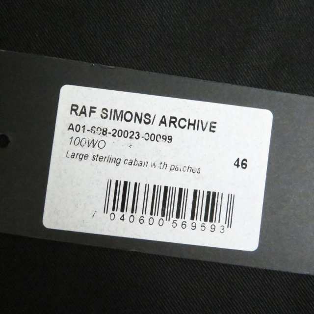 極美品□RAF SIMONS×STERLING RUBY ラフシモンズ ARCHIVE REDUX パッチワーク フライフロント ウール100％  デザインコート ブラック 46｜au PAY マーケット