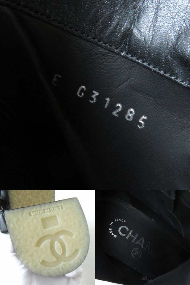 極美品△伊製 CHANEL シャネル G31285 ダブルココマーク ターンロック付 サイドZIP ラメ レザー ショートブーツ チャンキーヒール 黒  37C｜au PAY マーケット