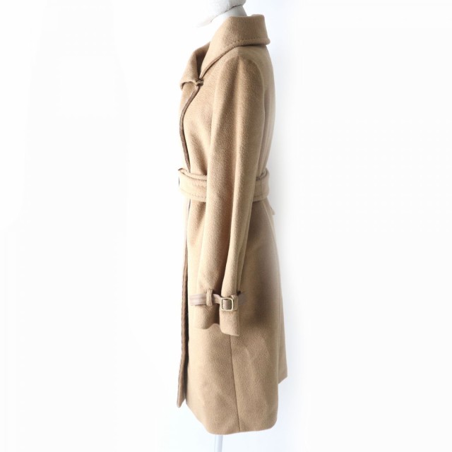 極美品◎正規品 白タグ MaxMara マックスマーラ レディース キャメル100％ レザー使い ベルテッド 超ロングコート キャメル 42 イタリア製