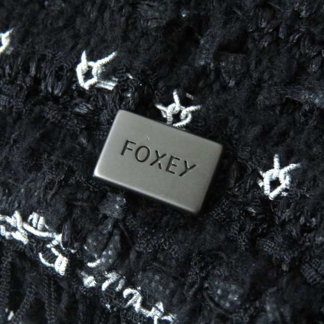 極美品△正規品 FOXEY フォクシー 33524 リボンヤーン×異素材編み込み ツイードボレロ ニットジャケット ブラック×シルバー 40  日本製｜au PAY マーケット