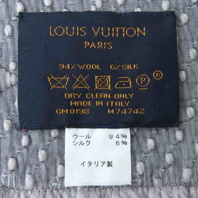 美品△正規品 LOUIS VUITTON ルイヴィトン M74742 エシャルプ ロゴマニア シルク混 ニットマフラー グリペルル グレー イタリア製  箱付｜au PAY マーケット