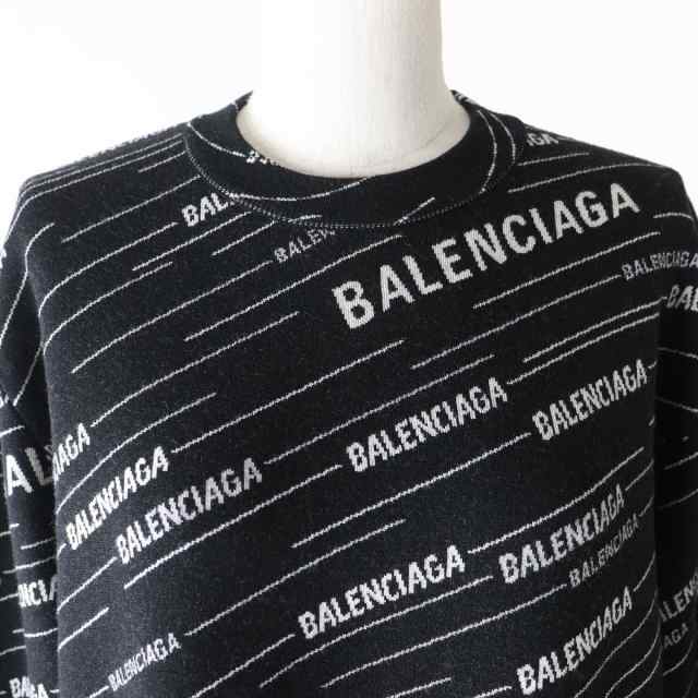 極美品△正規品 BALENCIAGA バレンシアガ 2018年 559078 クルーネック ジャガードロゴ ニット セーター レディース  ブラック×ホワイト X｜au PAY マーケット