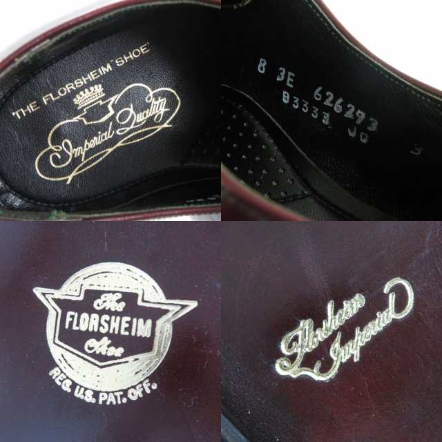 未使用△FLORSHEIM IMPERIAL フローシャイム インペリアル キャップトゥ セミブローグ レザー シューズ 赤茶色系 8 3E メンズ