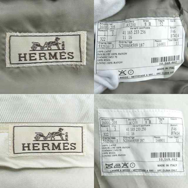 美品△HERMES エルメス ストライプ柄 ウール100％ テーラードジャケット シングルスーツ/上下セットアップ グレー系 52 メンズ  イタリア｜au PAY マーケット