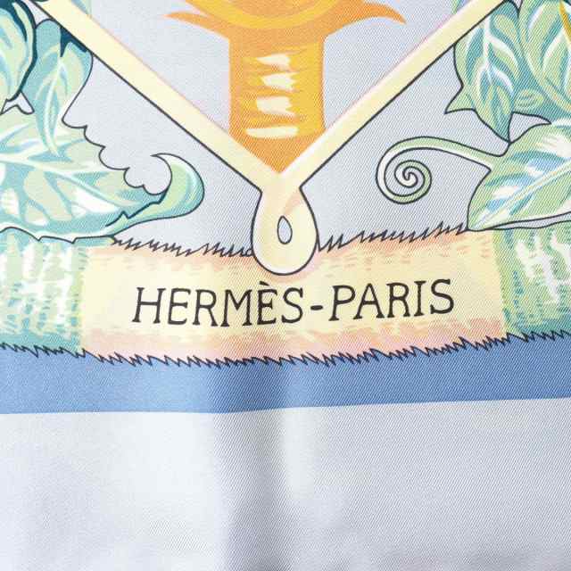 極美品△HERMES エルメス ロゴ入り 南国風 シルク100％ 大判 ストール/スカーフ/ショール マルチカラー レディース フランス製  箱付き｜au PAY マーケット