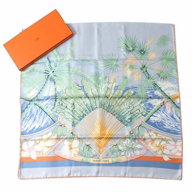 極美品△HERMES エルメス ロゴ入り 南国風 シルク100％ 大判 ストール/スカーフ/ショール マルチカラー レディース フランス製  箱付き｜au PAY マーケット