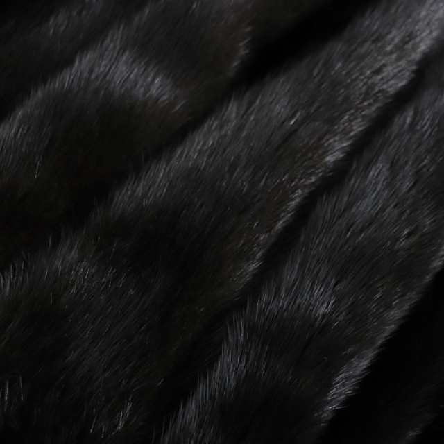 極美品◆MINK　ミンク　逆毛　裏地花柄刺繍入り　本毛皮コート　ブラック　毛質艶やか・柔らか◎