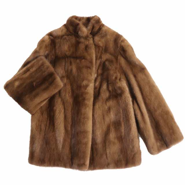 約39cm袖丈美品▼MINK デザインミンク 本毛皮コート ライトブラウン 毛質艶やか・柔らか◎