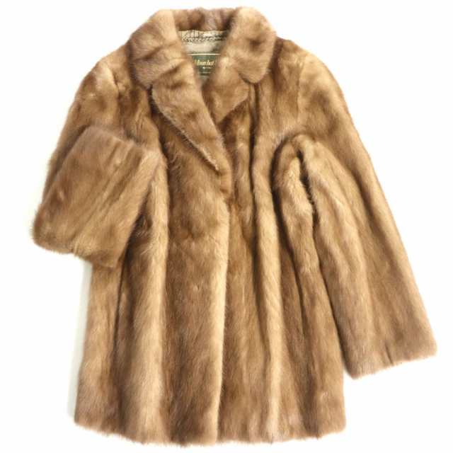 極美品◆MINK　パステルミンク　本毛皮コート　ライトブラウン　9　毛質艶やか・柔らか◎