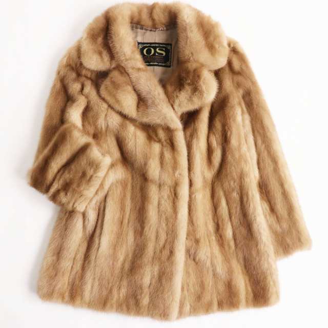 美品○OS FUR MINK ミンク 裏地ロゴ柄 本毛皮ショートコート