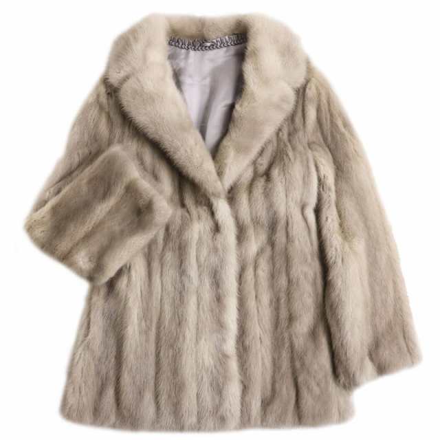 毛並み良品●MINK サファイアミンク 本毛皮ショートコート ジャケット ライトグレー 9号 毛質艶やか・柔らか◎