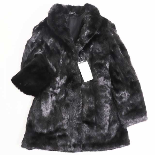 極美品●MINK ミンク 本毛皮ショートコート ジャケット ブラック（ダークブラウンに近い） 大きめサイズ15号 毛質艶やか・柔らか◎