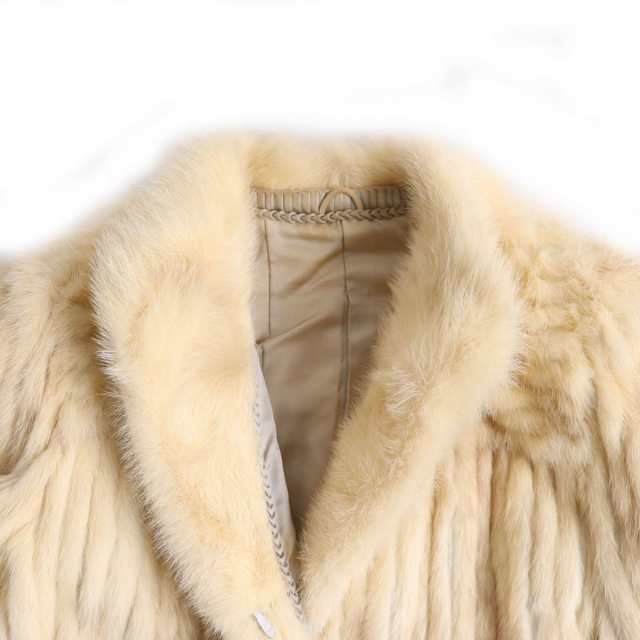 毛並み美品●MINK ヴァイオレットミンク ストライプ 本毛皮ショートコート ジャケット アイボリー 9号 毛質柔らか◎