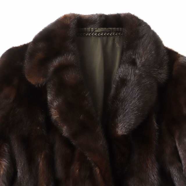 極美品☆OS FUR MINK ミンク 本毛皮コート ダークブラウン 15号 毛質艶 ...