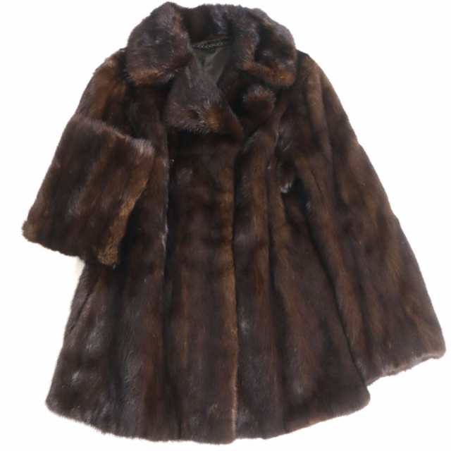 極美品★MINK　ミンク　本毛皮コート　ダークブラウン（ブラックに近い）　15　毛質艶やか・柔らか◎