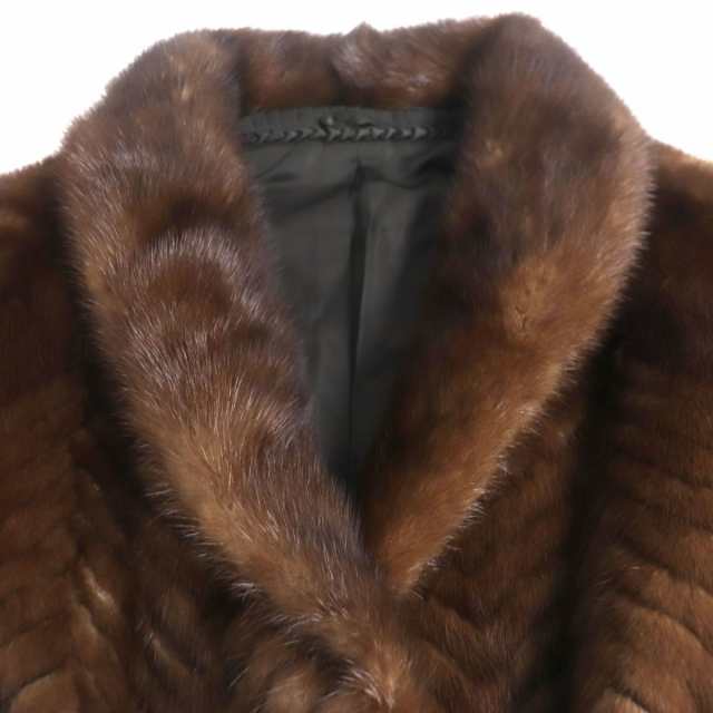 極美品●MINK シェアードミンク デザイン 本毛皮コート ダークブラウン系 F  毛質艶やか・柔らか◎