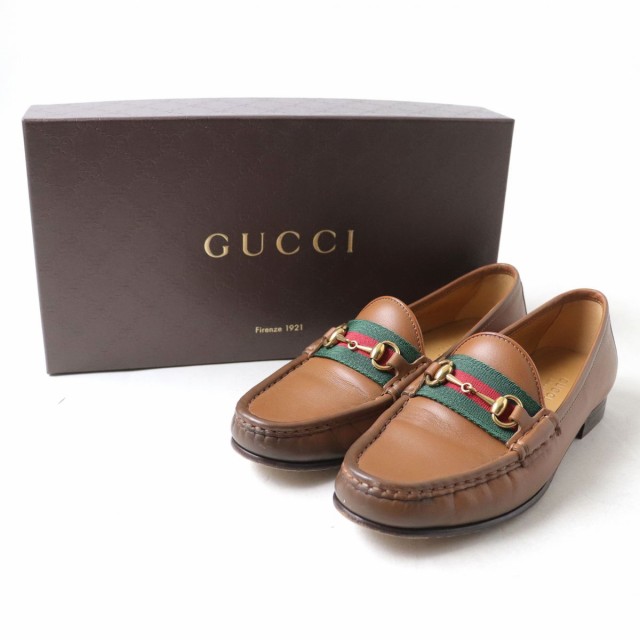 良品◇GUCCI グッチ 384874 ホースビット金具×ウェブライン レザーローファー ブラウン 茶 レディース 35 1/2 イタリア製 箱付  オシャレ｜au PAY マーケット