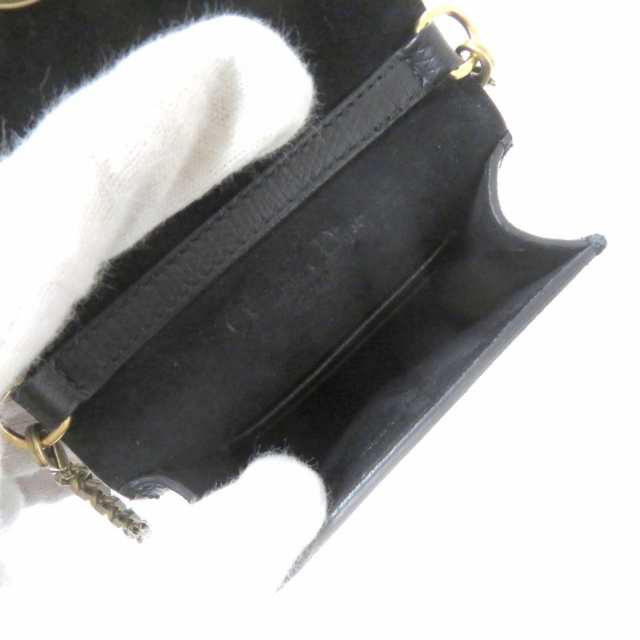 美品★Christian Dior クリスチャンディオール SADDLE バーティカル レザーポーチ レディース ブラック×ゴールド イタリア製 保管袋付き