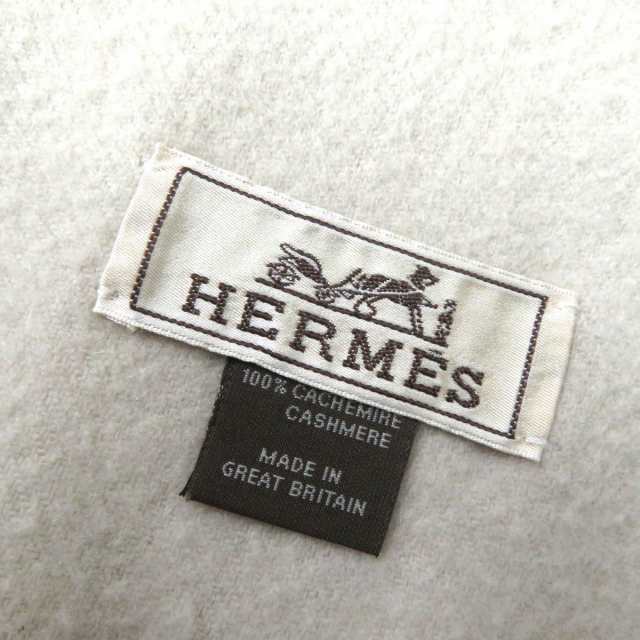 美品☆HERMES エルメス ロゴ刺繍 フリンジ付き カシミヤ100% ストール