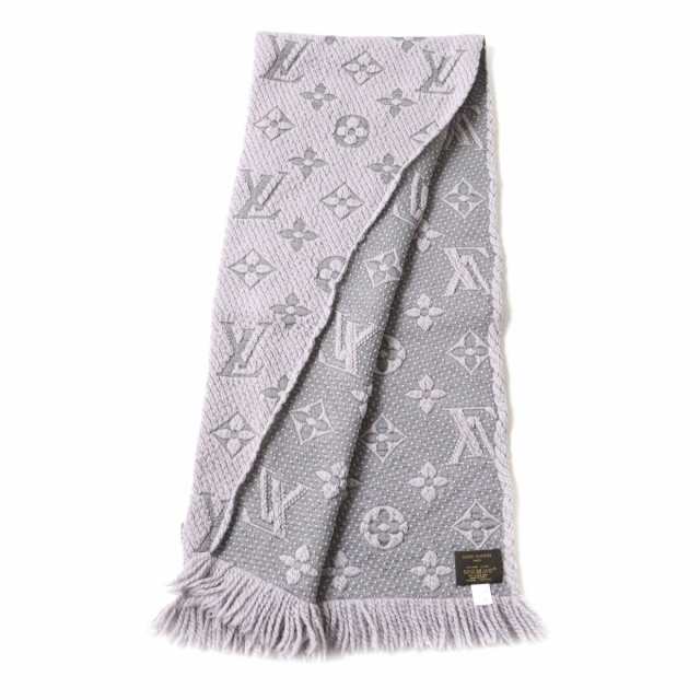 美品△正規品 LOUIS VUITTON ルイヴィトン M74742 エシャルプ ロゴマニア シルク混 ニットマフラー グリペルル グレー イタリア製 箱付約156cmフリンジ