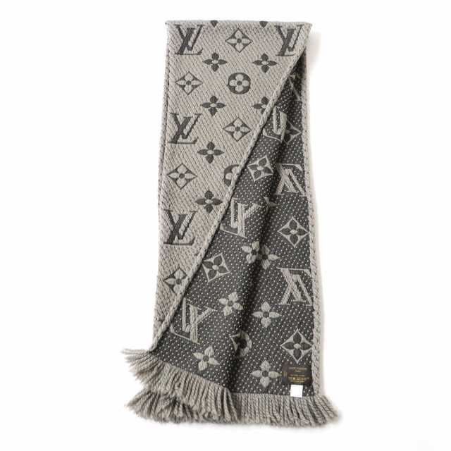 美品★正規品 LOUIS VUITTON ルイヴィトン 413287 エシャルプ ロゴマニア モノグラム柄 シルク混 ニットマフラー 襟巻 グレー系  イタリア｜au PAY マーケット