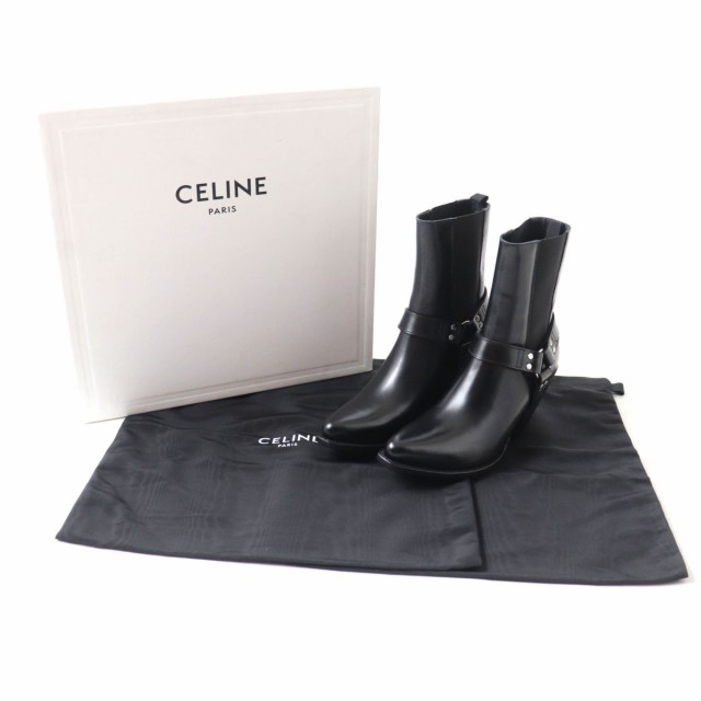 未使用品★CELINE セリーヌ ポインテッドトゥ  カーフレザー バイカーブーツ／アンクルブーツ ブラック 38 スペイン製 箱・保存袋付き