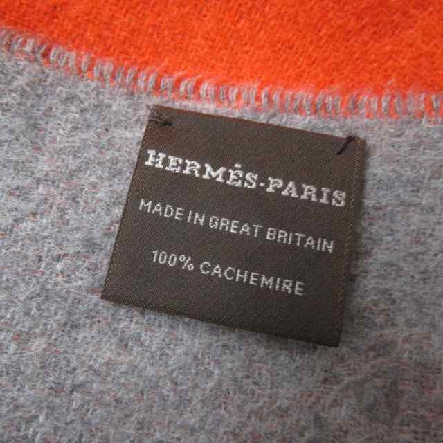 極美品☆HERMES エルメス ロゴ刺繍入り フリンジ付き カシミヤ100