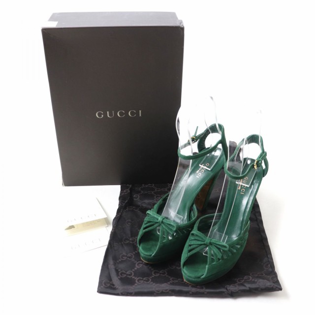 美品☆GUCCI・スエードレザー リボン アンクルストラップ サンダル(36C)-