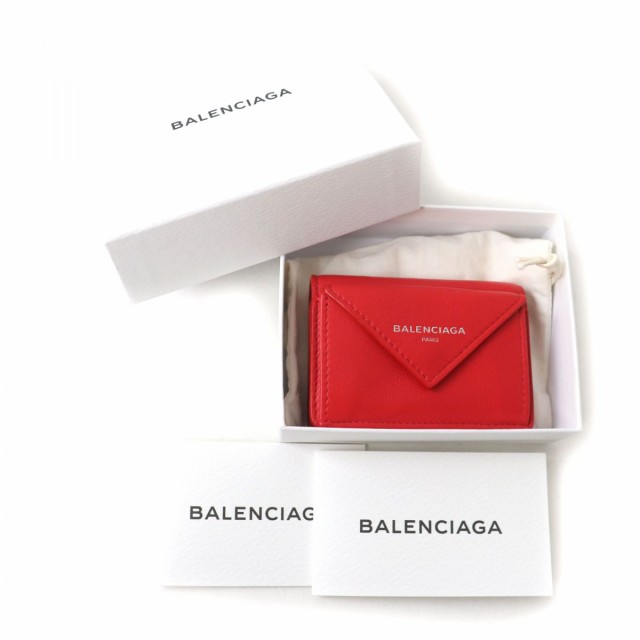 美品☆BALENCIAGA バレンシアガ 391446 ロゴ入り レザー ペーパー ミニ