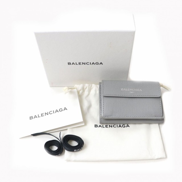 極美品★BALENCIAGA バレンシアガ 410133 ロゴ入 レザー 三つ折り財布 ミニウォレット/コンパクトウォレット ライトグレー 伊製  箱・保管｜au PAY マーケット