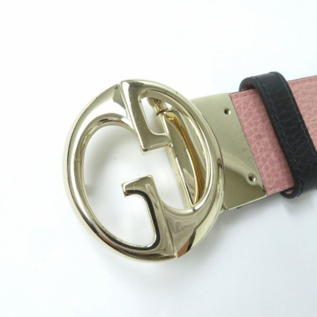 美品★GUCCI グッチ 450000 GGロゴバックル リバーシブル レザーベルト ブラック×ピンク ゴールド金具 70/28 イタリア製  保管袋付｜au PAY マーケット