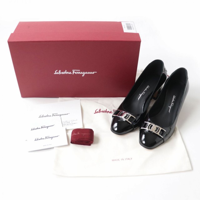 極美品 Salvatore Ferragamo チャンキーヒール パンプス-