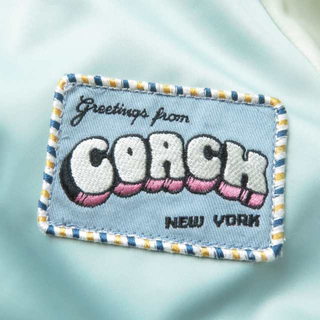 極美品★正規品 COACH コーチ F72438 リバーシブル ロゴパッチ・ロゴボタン付 スカジャン レディース ネイビー／ライトブルー ガーメント付