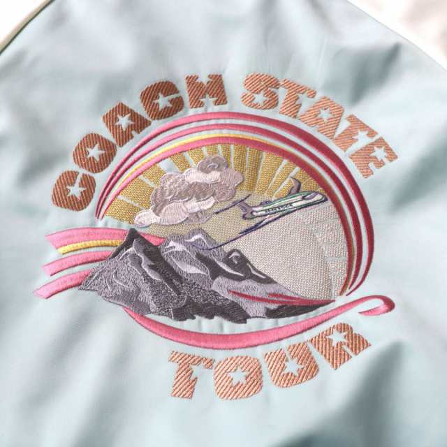 極美品★正規品 COACH コーチ F72438 リバーシブル ロゴパッチ・ロゴボタン付 スカジャン レディース ネイビー／ライトブルー ガーメント付