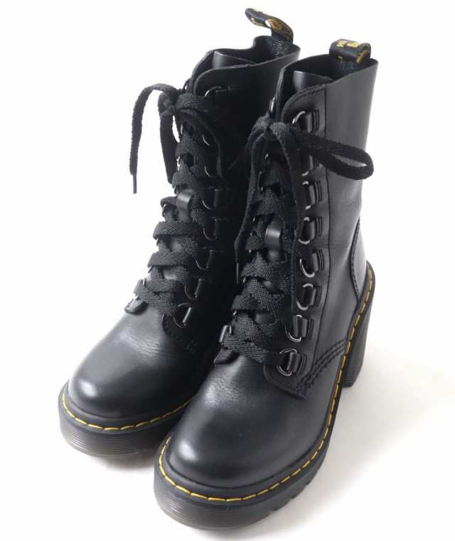 美品★Dr.Martens ドクターマーチン CHESNEY チェスニー 8ホール レースアップ チャンキーヒール レザーブーツ ブラック 黒 UK3 レディース