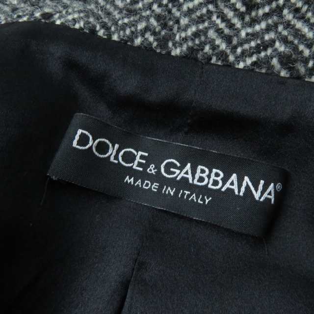 極美品★正規 黒タグ DOLCE＆GABBANA ドルチェ＆ガッバーナ F276CT ビジューボタン付 ヘリンボーン ツイード Aラインコート 黒×白  36 伊｜au PAY マーケット