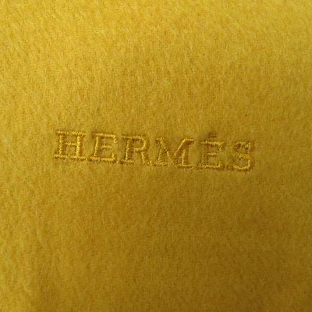 美品☆HERMES エルメス ロゴ刺繍入 フリンジ付き カシミヤ100% 大判タイプ ショール ストール イエロー 黄色 スコットランド製｜au  PAY マーケット