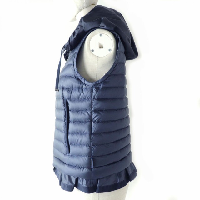 未使用品☆国内正規品 MONCLER モンクレール LUCILA GILET ZIP UP フード付き フリルデザイン ダウンベスト ネイビー  レディース 0 タグ｜au PAY マーケット