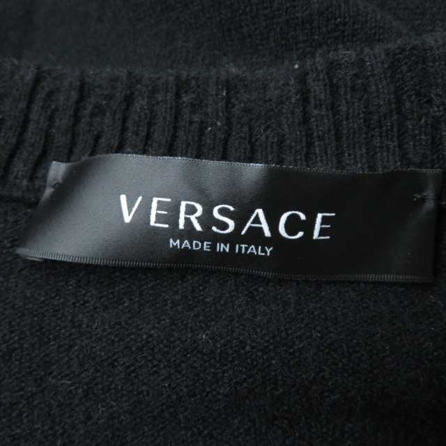 美品☆正規品 VERSACE ヴェルサーチ 20年 A86874 メデューサピン付き ダメージ加工 長袖 カシミヤ ニット トップス ブラック 38  イタリア｜au PAY マーケット