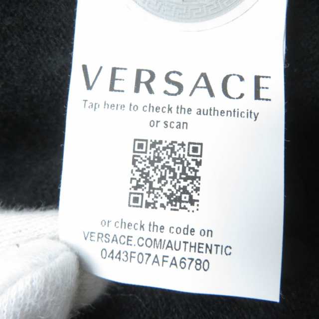 美品☆正規品 VERSACE ヴェルサーチ 20年 A86874 メデューサピン付き ダメージ加工 長袖 カシミヤ ニット トップス ブラック 38 イタリア製