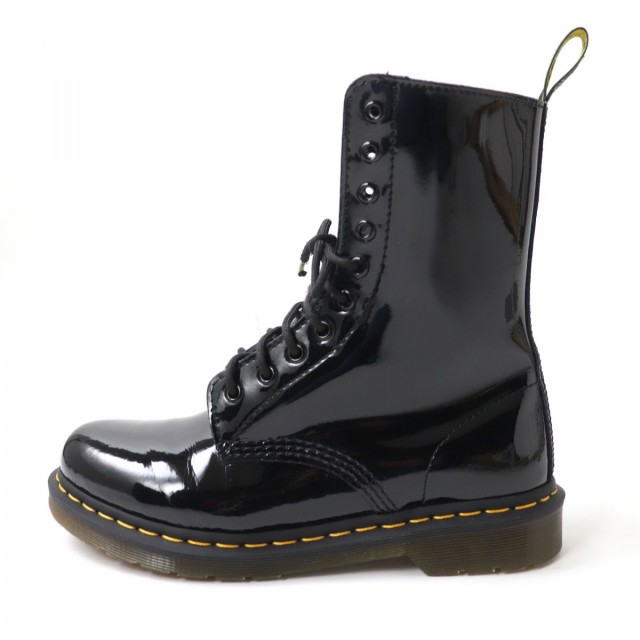 美品☆Dr.Martens ドクターマーチン 1490 10ホール サイドZIP レースアップ エナメルレザー ブーツ ブラック 黒 UK7 レディース