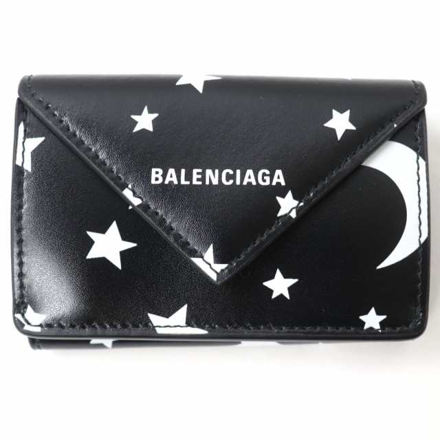 未使用品☆BALENCIAGA バレンシアガ 391446 ペーパー ミニウォレット 星柄 レザー 3つ折り財布 レディース 黒×白 伊製  箱・保管袋付き｜au PAY マーケット