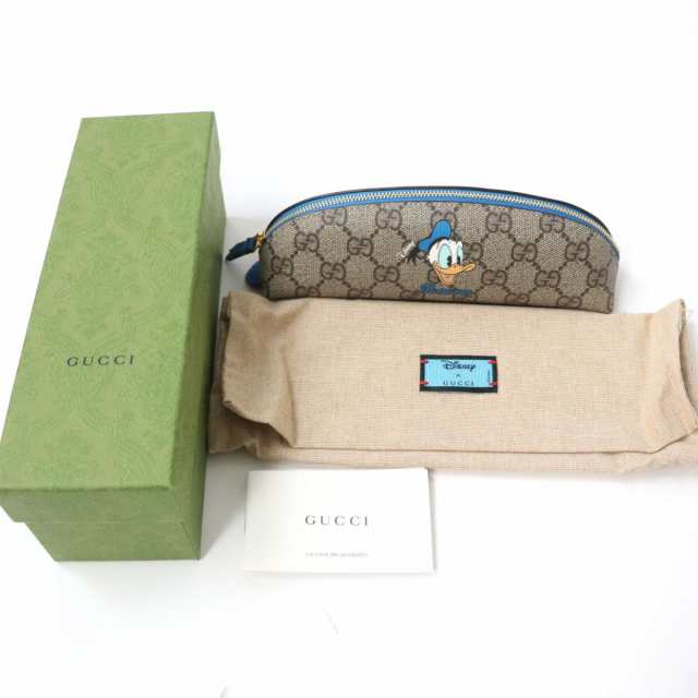 未使用品☆GUCCI×DISNEY グッチ×ディズニー 662129 ドナルドダック GGスプリームキャンバス ペンケース 茶×青 伊製  箱・保存袋｜au PAY マーケット