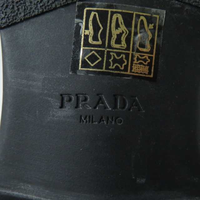 美品☆定価247500円 PRADA プラダ 1W906M トライアングルロゴ付 ブラッシュドレザー× Re-Nylon ナイロン ロングブーツ  ネイビー 37｜au PAY マーケット