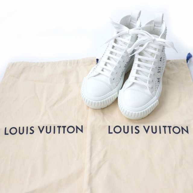 極美品☆LOUIS VUITTON ルイヴィトン LVスクァッド・ライン モノグラム ラインストーン付 ハイカットスニーカー 白 35 1/2 伊製  保存袋付｜au PAY マーケット