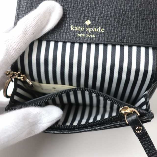 極美品☆kate spade ケイトスペード リボンモチーフ・キーリング付き レザー ミニウォレット/カードホルダー ブラック レディース  箱付き｜au PAY マーケット