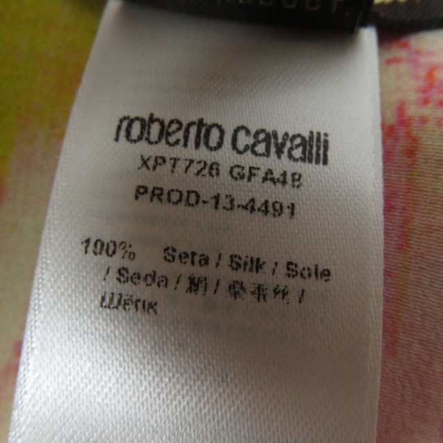 極美品☆Roberto Cavalli ロベルト・カヴァリ 総柄デザインプリント ドルマンスリーブ シルク100％ カットソー マルチカラー 38 イタリア製