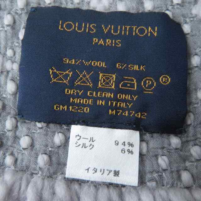 良品☆正規品 LOUIS VUITTON ルイヴィトン 20年 M74742 エシャルプ ロゴマニア シルク混 ニットマフラー グリペルル グレー  イタリア製｜au PAY マーケット